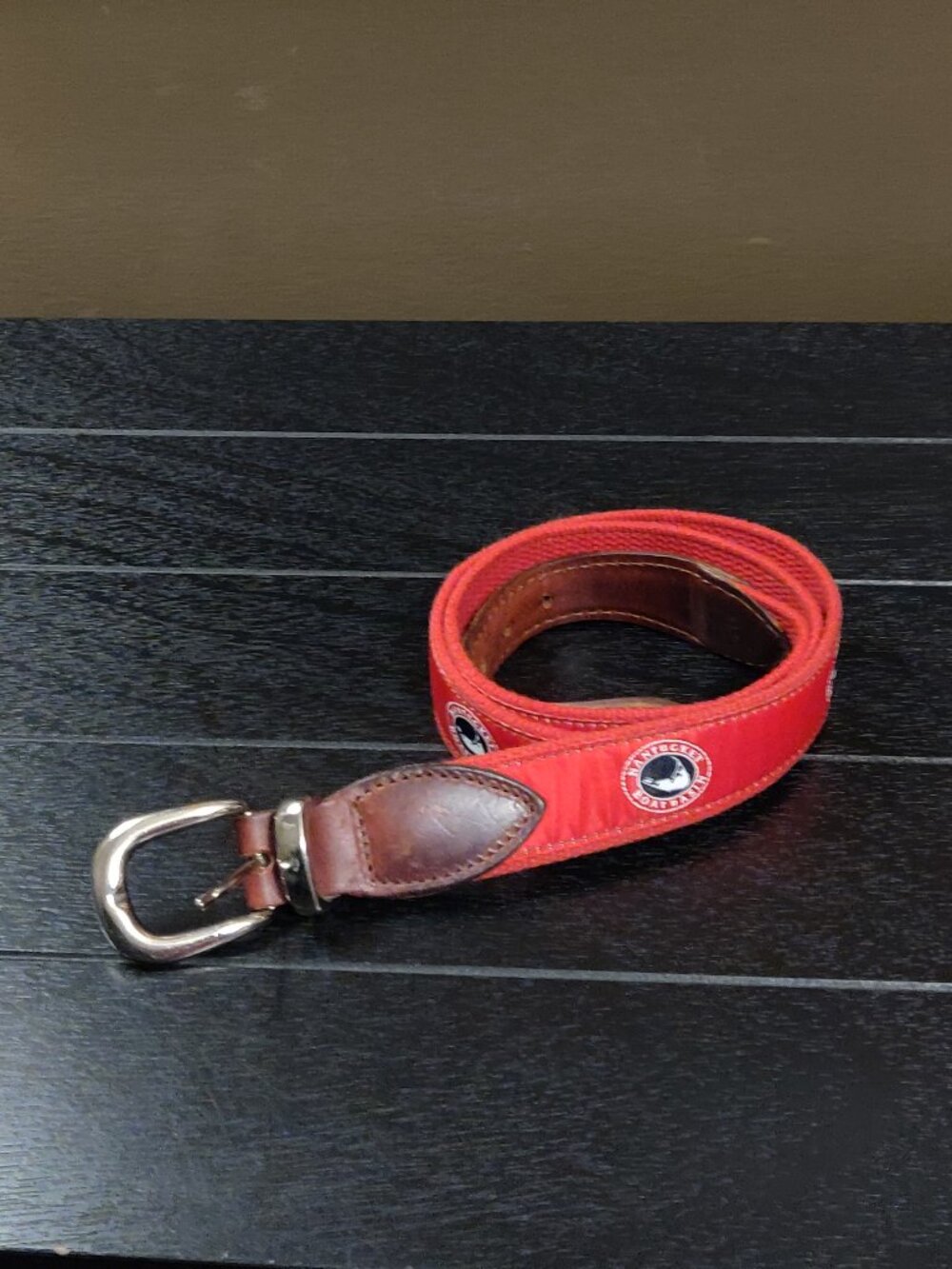 YRI Ribbon Belt Red Nantucket Boat Basin Men's Size 38